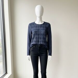 TORY BURCH Navy Copper Metallic Long Sleeve Peplum Long Sleeve Sweater Large